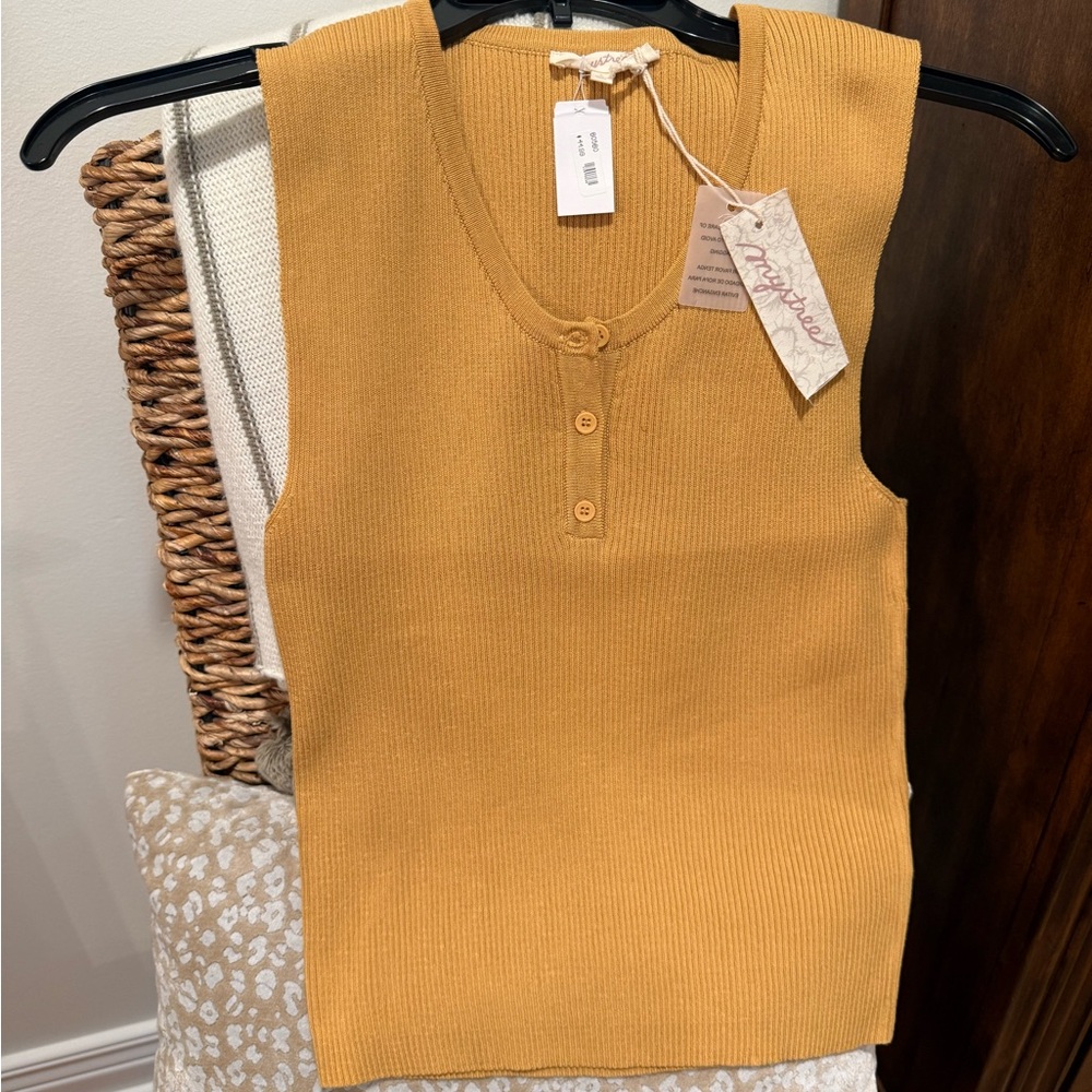 Mystree Ribbed Henley Tank - Mustard Gold